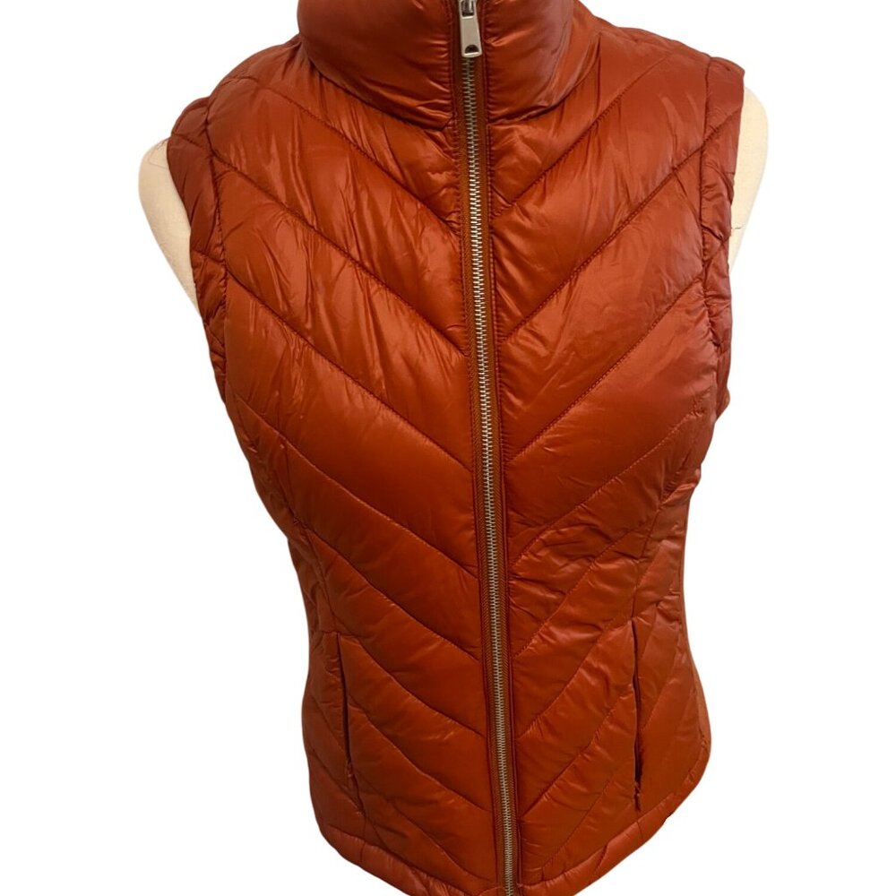 Love Tree Quilted Puffer Vest Medium Orange Sleeveless Jacket